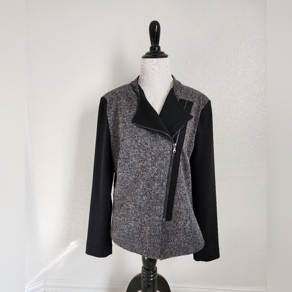 Women's XL Black Gray Asymmetrical Zip Career Church Blazer Jacket - Picture 1 of 6